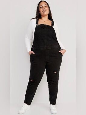 Old Navy OG Straight Jean Overalls Distressed Black Jack Size 18 Classic edgy